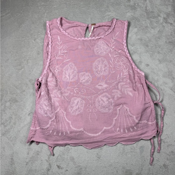 Free People Faded Gardens Floral Embroidered Pink Tie Cropped Tank Size XS - Picture 4 of 16